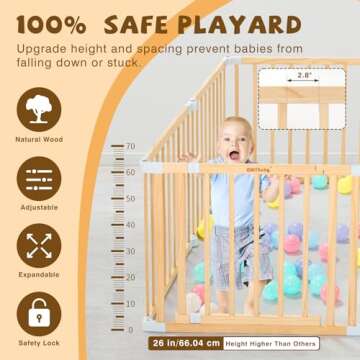Wooden Baby Playpen with Door, Changeable & Expandable Baby Play Fence for Toddlers, Large Wood Play...