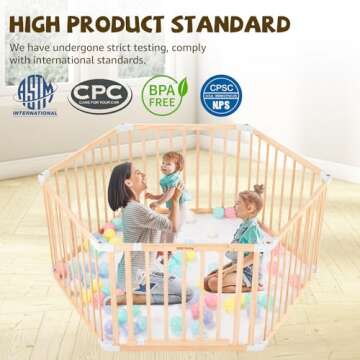 Wooden Baby Playpen with Door, Changeable & Expandable Baby Play Fence for Toddlers, Large Wood Playpen Safety Baby Gate Playard, Safe Play Area Kids Activity Center Indoor Outdoor(26" Tall, 6-Panel)