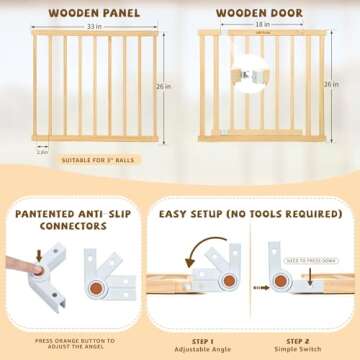 Wooden Baby Playpen with Door, Changeable & Expandable Baby Play Fence for Toddlers, Large Wood Playpen Safety Baby Gate Playard, Safe Play Area Kids Activity Center Indoor Outdoor(26" Tall, 6-Panel)