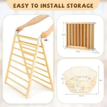 Wooden Baby Playpen with Door, Changeable & Expandable Baby Play Fence for Toddlers, Large Wood Playpen Safety Baby Gate Playard, Safe Play Area Kids Activity Center Indoor Outdoor(26" Tall, 6-Panel)