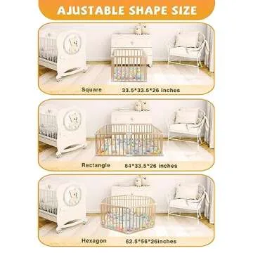 Wooden Baby Playpen with Door, Changeable & Expandable Baby Play Fence for Toddlers, Large Wood Playpen Safety Baby Gate Playard, Safe Play Area Kids Activity Center Indoor Outdoor(26" Tall, 6-Panel)