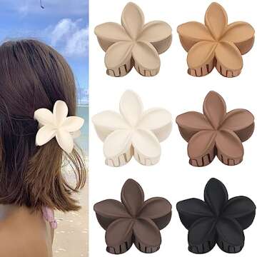 Sisiaipu Hawaiian Plumeria Flower Claw Hair Clips - 6 Pcs Large for Thick Hair and Thin for Beach, Hair Accessories for Women and Girls - Khaki