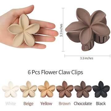Sisiaipu Hawaiian Plumeria Flower Claw Hair Clips - 6 Pcs Large for Thick Hair and Thin for Beach, Hair Accessories for Women and Girls - Khaki