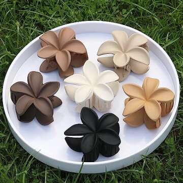 Sisiaipu Hawaiian Plumeria Flower Claw Hair Clips - 6 Pcs Large for Thick Hair and Thin for Beach, Hair Accessories for Women and Girls - Khaki