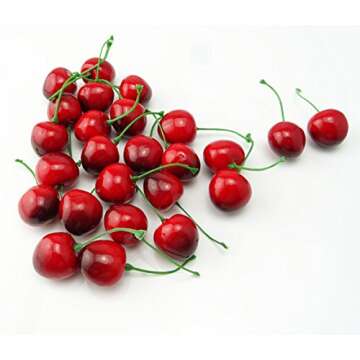 yueton 25 Artificial Lifelike Red and Black Cherry Decorations - Eco-Friendly, Realistic Design