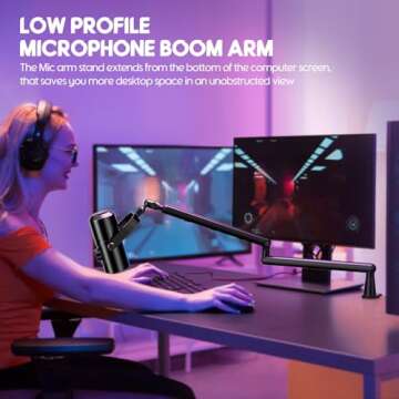 Emart Mic Boom Arm, Low Profile Podcast Microphone Stand with Desk Mount, Desktop Holder for Shure s...