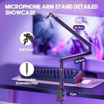 Emart Mic Boom Arm, Low Profile Podcast Microphone Stand with Desk Mount, Desktop Holder for Shure sm7b mv7 Blue Yeti Fifine Am8 Streaming Gaming Mike