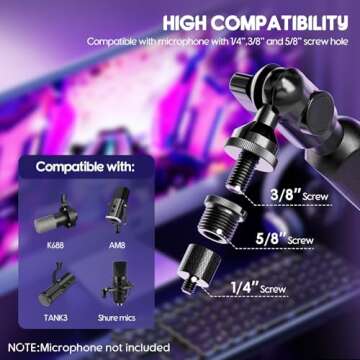 Emart Mic Boom Arm, Low Profile Podcast Microphone Stand with Desk Mount, Desktop Holder for Shure sm7b mv7 Blue Yeti Fifine Am8 Streaming Gaming Mike