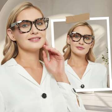 JiSoo Oversized Reading Glasses for Women Men 2.0, Stylish Designer Readers Women 2.0 with Large Frame,Demi Grey