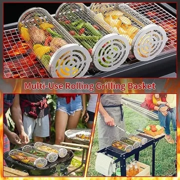 Rolling Grilling Baskets for Effortless Outdoor BBQ Cooking