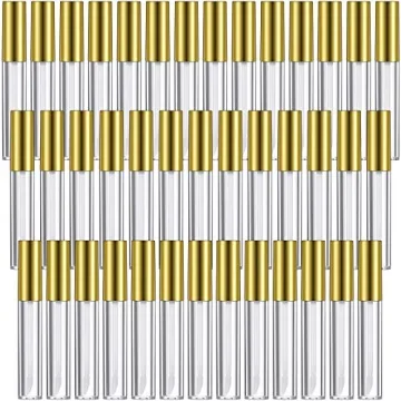 Patelai 40 Pieces Empty Lip Gloss Tubes Containers Clear Lip Balm Bottle with Rubber Stopper and 2 Pieces Funnels for Women DIY Makeup Lip Samples(10 ml,Gold)