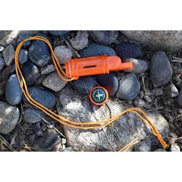 SE 5-in-1 Orange Survival Whistle with Compass, Signaling Mirror, Lanyard, and Fire Starter - 112dB, 4.5-Inch Length - Ideal for Hiking, Camping, Emergencies - CCH5-1