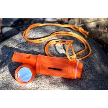 SE 5-in-1 Orange Survival Whistle with Compass, Signaling Mirror, Lanyard, and Fire Starter - 112dB, 4.5-Inch Length - Ideal for Hiking, Camping, Emergencies - CCH5-1