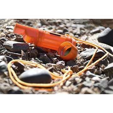 SE 5-in-1 Orange Survival Whistle with Compass, Signaling Mirror, Lanyard, and Fire Starter - 112dB, 4.5-Inch Length - Ideal for Hiking, Camping, Emergencies - CCH5-1