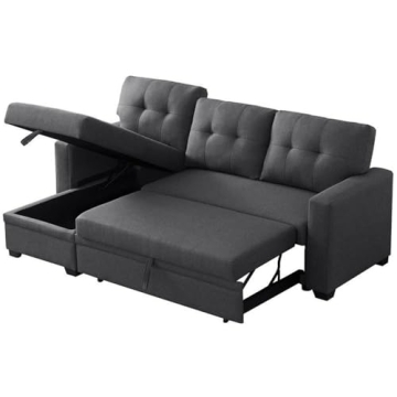 Devion Furniture L-Shaped Polyester Fabric Reversible Convertible Sleeper Sofa with Storage Chaise i...