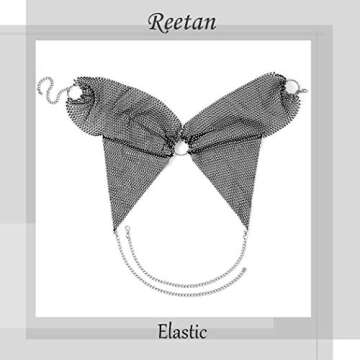 Reetan Crystal Body Chain Black Elastic Mesh Bikini Chest Chains Fashion Crop Tops Nightclub Body Jewelry Accessories for Women and Girls