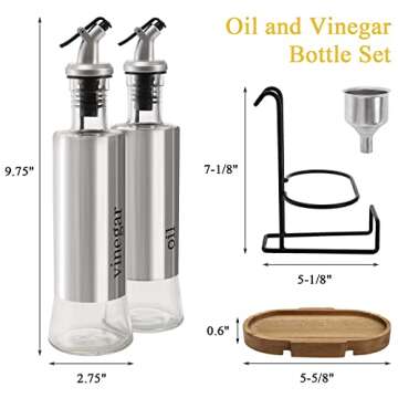 Tebery 2 Pack Olive Oil and Vinegar Bottle Set with Rack and Wooden Base, 10OZ Olive Oil Dispenser G...