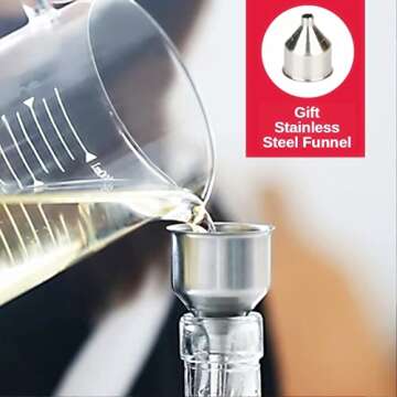 Tebery 2 Pack Olive Oil and Vinegar Bottle Set with Rack and Wooden Base, 10OZ Olive Oil Dispenser Glass Cooking Oil Cruet Bottles with Pourers and Funnel for Kitchen