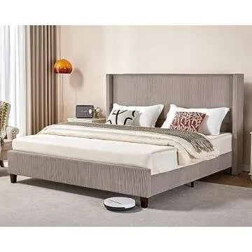 VanAcc Queen Size Platform Bed Frame with Tufted Headboard