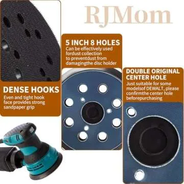 5 Inch 8 Hole Orbital Sander Hook & Loop Backing Pad Replacement for Porter Cable DeWalt and Hitachi Rando
