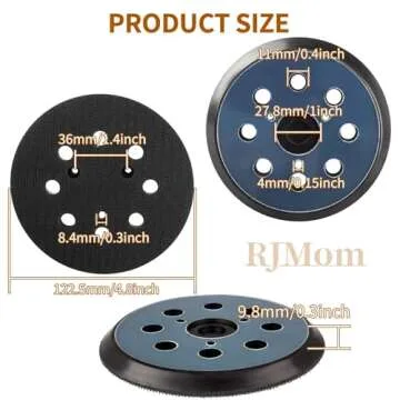 5 Inch 8 Hole Orbital Sander Hook & Loop Backing Pad Replacement for Porter Cable DeWalt and Hitachi Rando