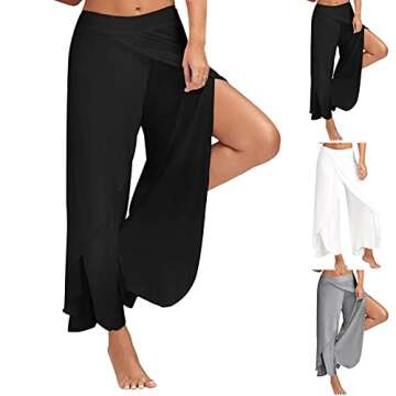 Split Yoga Pants Flowy Plus Size,High Slit Harem Pants Wide Leg Pants Women Casual Summer Long Loose Yoga Pants White