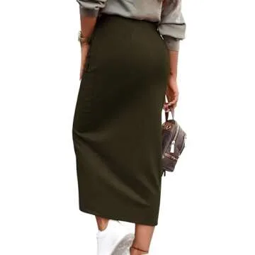 KIRUNDO Women's Skirts Trendy Spring Summer High Waisted Pencil Wrap Midi Cargo Skirt with Slit Busi...
