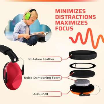 Jozy Noise Canceling Headphones for Kids, SNR 26dB Ear Protection for Autism, Sound Proof Sensory Muffs for Hearing, Concerts