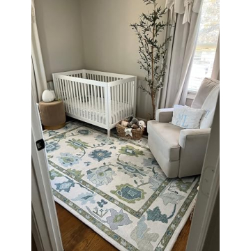 Green Oushak Rug for Modern and Vintage Decor