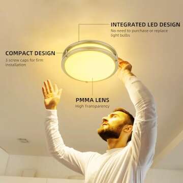 hykolity 10 inch Flush Mount LED Ceiling Light Fixture, 17W 1100lm, 2700K/3000K/3500K/4000K/5000K Ad...