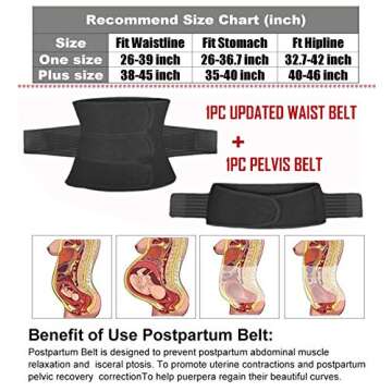 ChongErfei 2 in 1 Postpartum Belly Wrap Waist/Pelvis Belt C-Section Natural Birth Back Support Girdle Postpartum Recovery Belt (Black-3 straps, One Size)