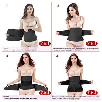 ChongErfei 2 in 1 Postpartum Belly Wrap Waist/Pelvis Belt C-Section Natural Birth Back Support Girdle Postpartum Recovery Belt (Black-3 straps, One Size)
