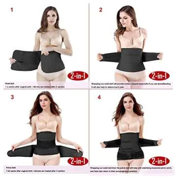 ChongErfei 2 in 1 Postpartum Belly Wrap Waist/Pelvis Belt C-Section Natural Birth Back Support Girdle Postpartum Recovery Belt (Black-3 straps, One Size)
