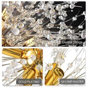 Qamra Modern Gold Crystal Chandelier for Dining & Living Rooms