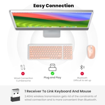 cimetech Wireless Keyboard and Mouse Combo, Compact Full Size Wireless Keyboard and Mouse Set Less Noise Keys 2.4G Ultra-Thin Sleek Design for Windows, Computer, PC, Notebook, Laptop - Bright Pink