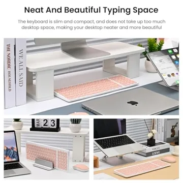 cimetech Wireless Keyboard and Mouse Combo, Compact Full Size Wireless Keyboard and Mouse Set Less Noise Keys 2.4G Ultra-Thin Sleek Design for Windows, Computer, PC, Notebook, Laptop - Bright Pink