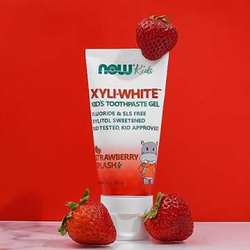 NOW Foods Solutions, Xyliwhite™ Toothpaste Gel for Kids, Strawberry Splash Flavor, Kid Approved! 3-Ounce, packaging may vary