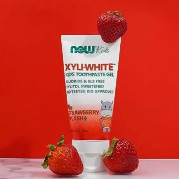 NOW Foods Solutions, Xyliwhite™ Toothpaste Gel for Kids, Strawberry Splash Flavor, Kid Approved! 3-Ounce, packaging may vary