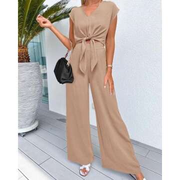 PRETTYGARDEN Vacation Outfits For Women 2025 Crop Tops Flowy Pant Sets 2 Piece Dressy Jumpsuits Summ...