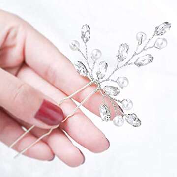Evild Bridal Hair Pins Flower Bride Headpieces Pearls Hair Clips Crystal Wedding Hair Accessories fo...