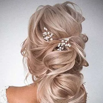 Evild Bridal Hair Pins Flower Bride Headpieces Pearls Hair Clips Crystal Wedding Hair Accessories for Brides and Bridesmaids(Pack of 3) (Silver)