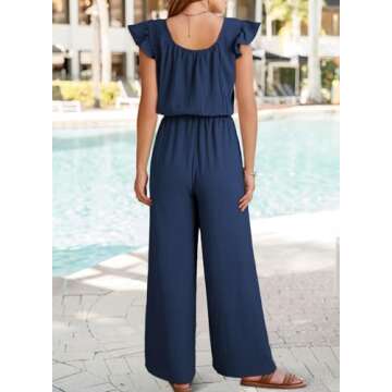 Dokotoo Jumpsuits for Women 2025 Fall Ruffle Sleeves Square Neck Rompers Drawstring High Waisted Wid...