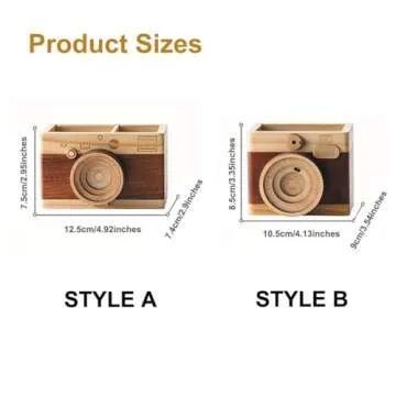 1pc Wooden Creative Unique Pen Holder, Retro Camera Learning Stationery Pencil Holder For Student, O...