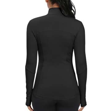 GYM RAINBOW Workout Jackets for Women, Full Zip Slim Fit Lightweight Athletic Running Sports Track Jacket with Pockets(1-Black,Medium)