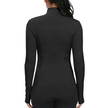 GYM RAINBOW Workout Jackets for Women, Full Zip Slim Fit Lightweight Athletic Running Sports Track Jacket with Pockets(1-Black,Medium)