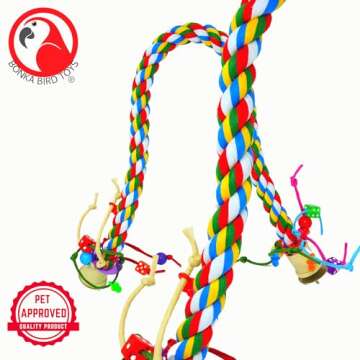 Bonka Bird Toys 1115 Large Rope Charm Perch (36" x 1") Parrot Bird Cage Toy, Conure, African Grey, Pionus, and Similar Sized Birds
