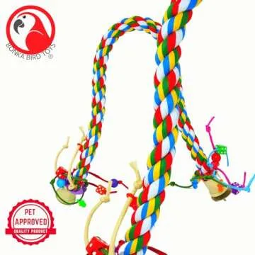 Bonka Bird Toys 1115 Large Rope Charm Perch (36" x 1") Parrot Bird Cage Toy, Conure, African Grey, Pionus, and Similar Sized Birds