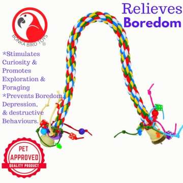 Bonka Bird Toys 1115 Large Rope Charm Perch (36" x 1") Parrot Bird Cage Toy, Conure, African Grey, Pionus, and Similar Sized Birds