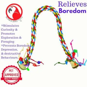 Bonka Bird Toys 1115 Large Rope Charm Perch (36" x 1") Parrot Bird Cage Toy, Conure, African Grey, Pionus, and Similar Sized Birds