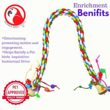Bonka Bird Toys 1115 Large Rope Charm Perch (36" x 1") Parrot Bird Cage Toy, Conure, African Grey, Pionus, and Similar Sized Birds